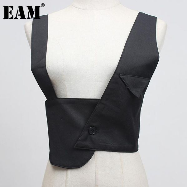 

women's tanks & camis [eam] women black irregular split joint tank v-collar sleeveless personality fashion tide spring autumn 2021 1db, White