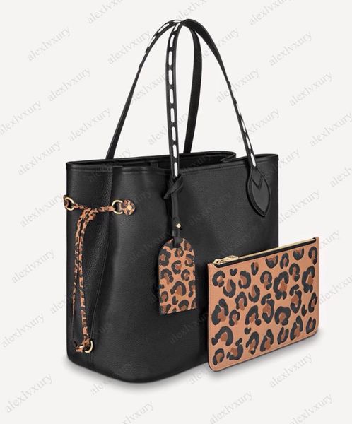 

2021 latest autumn wild at heart mm totes 2 pcs set empreinte leather leopard print purse m45856 m58525 ladies fashion shoulder bag handbags