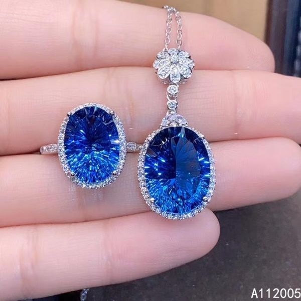 

fine jewelry 925 sterling silver inlaid natural gemstone blue z female ring pendant set elegant support test bracelet, earrings & neckla, Black