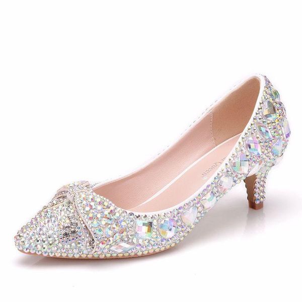 

dress shoes women pumps wedding party banquet pu rhinestones slip on 5cm thin high heels pointed toe mujer bombas size 35-42, Black