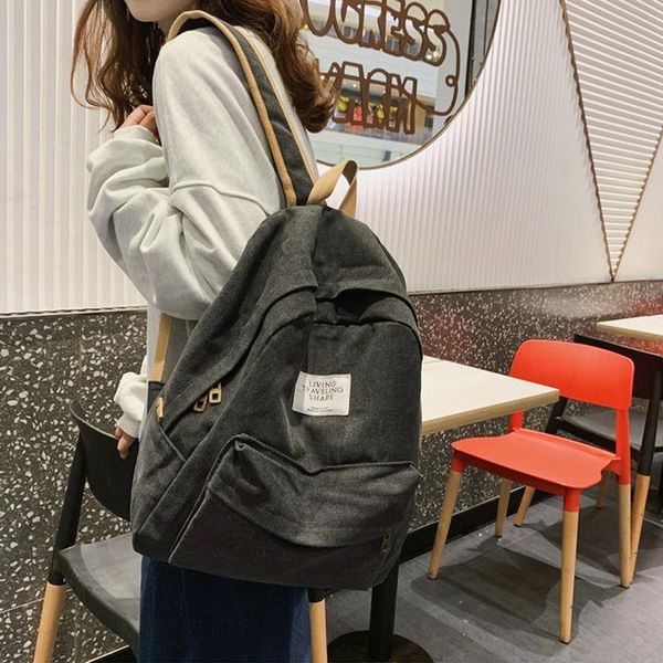 

backpack fashion female women shoulder canvas school bags for teenage girls pure color leisure travel