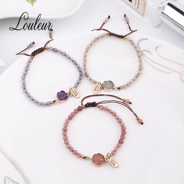 

charm bracelets louleur 4mmfaceted crystal cluster letter tag hand made natural stone adjustable 2021 summer bracelet bangles women, Golden;silver