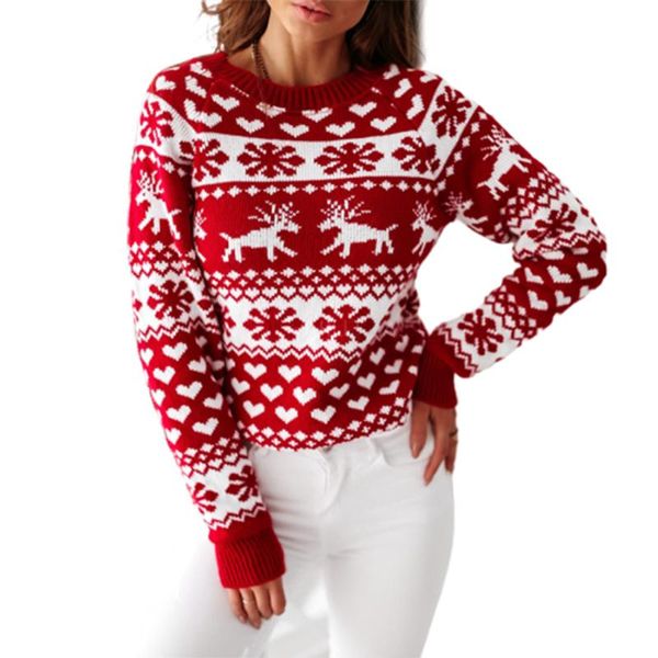 

women's sweaters elk printed fashion women christmas long sleeve o neck knited pullover xmas party loose casual festival jumper, White;black