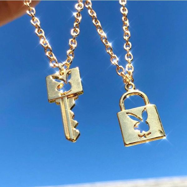 

pendant necklaces fashion pattern key and lock couple necklace creative simple summer single product birthday jewelry gift for girls, Silver