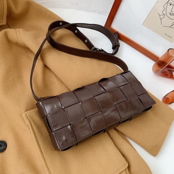 

evening bags baguette shoulder bag women pu woven women's handbag designer fashion underarm woman 2021