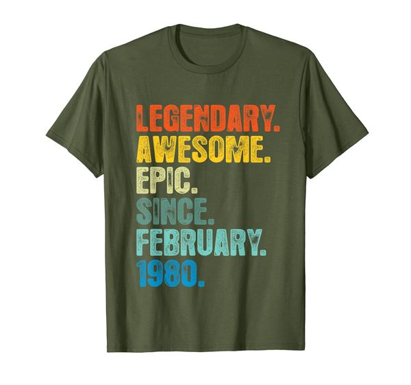 

retro legendary since february 1980 t shirt 40 years old t-shirt, White;black