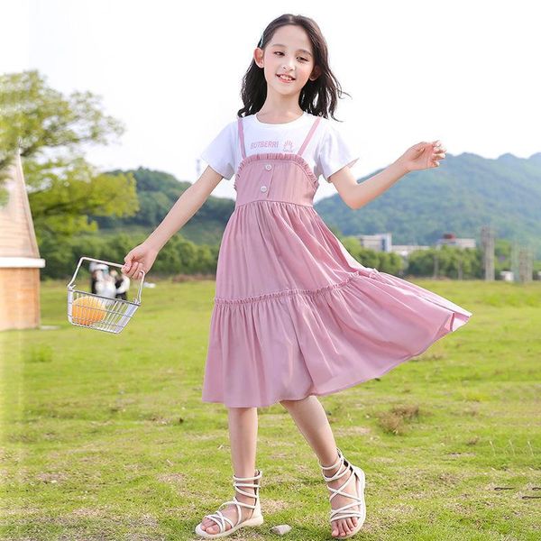 

summer dresses for girls 2021 children's clothing elegant western style patchwork princess dress teenage 10 years girl's, Red;yellow