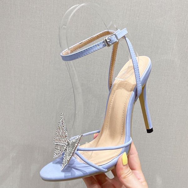 

sandals alta qualidade de cristal strass borboleta-nÃ³ sandÃ¡lias senhoras moda dedo do pÃ© aberto fivela cinta stiletto sapatos femininos salt, Black