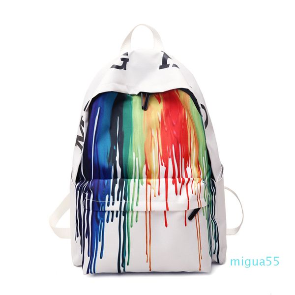 Weiße Schulranzen-Handtasche für Mädchen und Jungen, Schultaschen für das College, Umhängetasche für die Junior High School, Regenbogen-Tasche, Comic-Tasche