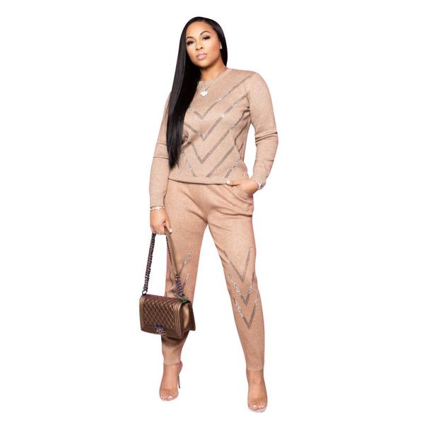 

two piece dress yooneedi 2021 spring design casual 2 pcs women set 3 color style diamond o-neck full sleeve long pants tracksuits als15, White