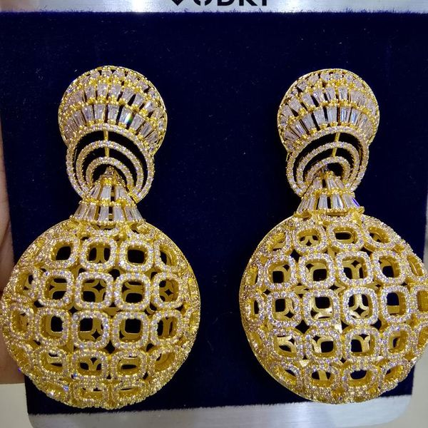 

dangle & chandelier godki 3 tone big bold ball earrings for women wedding party cubic zirconia dubai bridal earring jewelry accessories, Silver