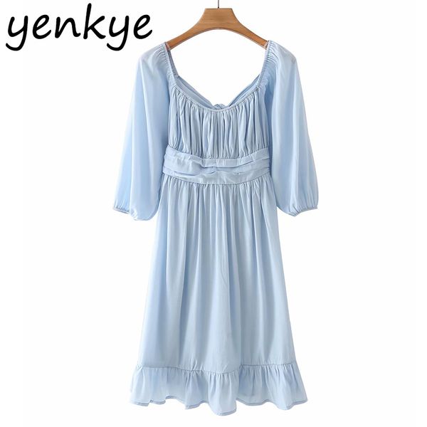

light blue off shoulder dress women back tie hollow out sundress vestido female summer holiday casual 210430, Black;gray
