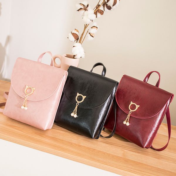 

women's 2021 new korean oil wax leather pendant small simple backpack women's bag