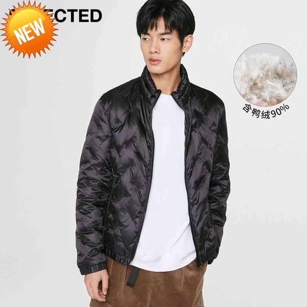 

selected men's embroidered pure color down jacket s|419412509, Black