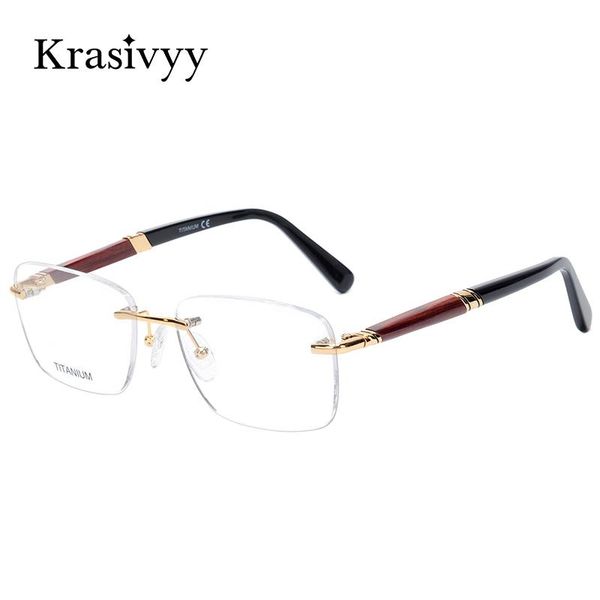 

fashion sunglasses frames krasivyy rimless wooden glasses frame men light weight optical eyeglasses prescription myopia spectacles titanium, Black