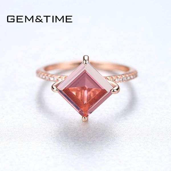 

cluster rings gem$&time created pink sapphire square design ring sterling 925 silver gemstone for women promise jewelry bagues pour femm, Golden;silver