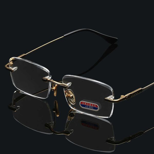 

frameless cut edge donghai crystal presbyopic glasses men's middle-aged and elderly anti fatigue eye care clear stone, White;black