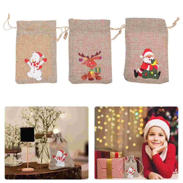 

gift wrap 6pcs christmas linen bags simple santa candy holding pouches