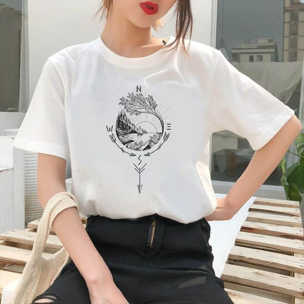

ladies harajuku short sleeved flower men t shirt earrings printed dreamcatcher casual o neck top, White;black