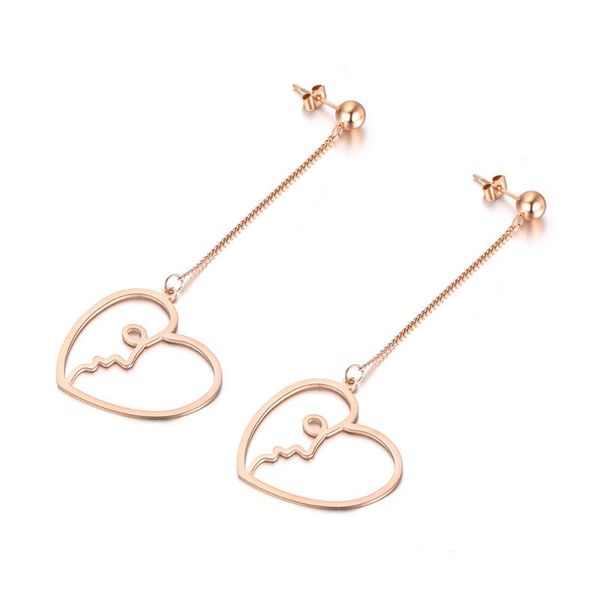 

love heart shape long hang jewelry stainless steel rose gold dangle earrings bijoux brincos pendientes mujer je18105 & chandelier, Silver