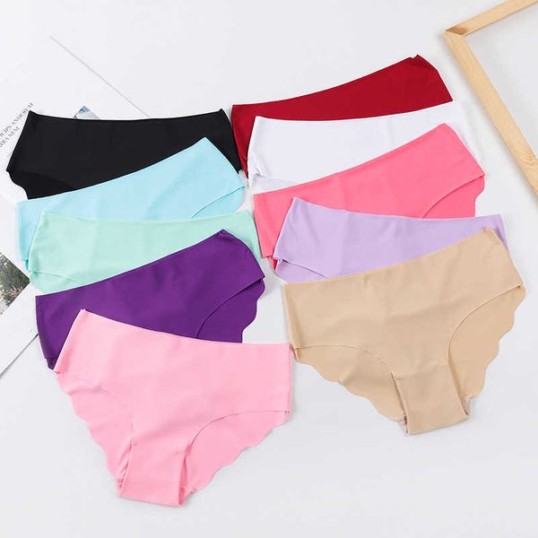 

women's panties women seamless solid ultra-thin low-rise ruffles ice silk briefs lingerie underwear, Black;white