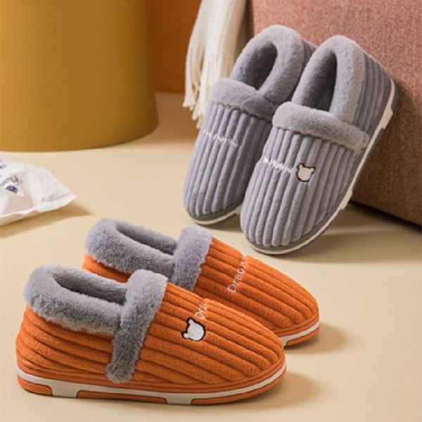 

slippers women winter plush warm home cotton shoes females bedroom flat indoor casual footwear slides for couple, Black