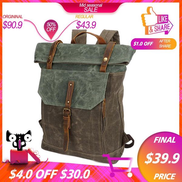 

backpack durable water repellent wax canvas roll retro and vintage lapurban bag