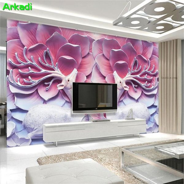 

wallpapers custom po home decor wall art mural 3d stereo elk pink embossed personality wallpaper tv decoration cloth