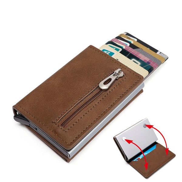 

wallets magnet card wallet multifunctional holder anti-theft rfid men & women leather with zipper coin purse, Red;black