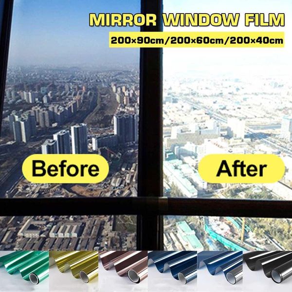

window stickers 45/60/90cm one way mirror film self-adhesive reflective solar tint for home blue sliver glass