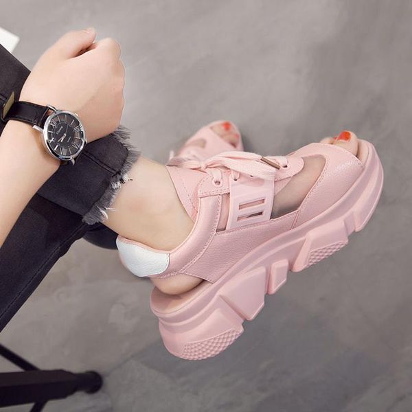 

sooneeya women's sandals 2021 summer muffin thick bottom fish mouth chunky with breathable mesh pu leather casual shoes dress, Black