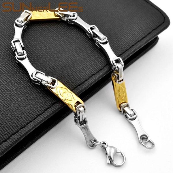 

link, chain sunnerlees fashion jewelry stainless steel bracelet 6mm geometric link silver gold for men women gift sc110 b, Black
