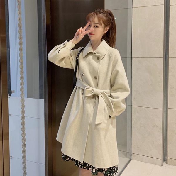 

women's wool & blends autumn winter korean fashion woolen coat mid-length versatile loose casual cloth jacket female tide a239, Black
