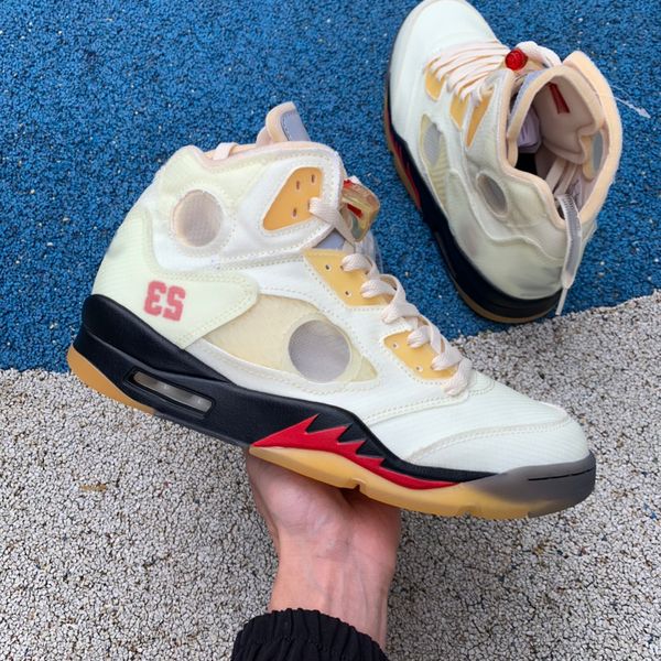 

ow mens basketball shoes 5s sail white red jumpman 5 fashion sneakers