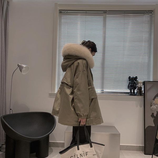 

women's fur & faux women real parka coat winter fashion rex liner overcoat long hooded jacket, Black