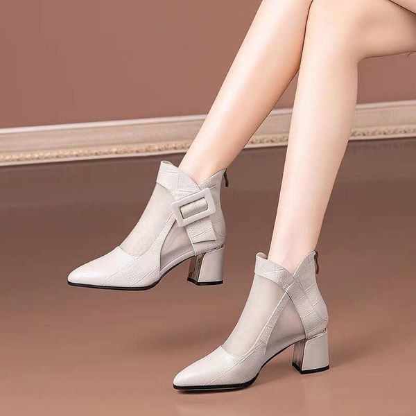 

boots spring women casual sandal high thick heel zipper toe lady shoes zapatos de mujer summer pumps shoe, Black