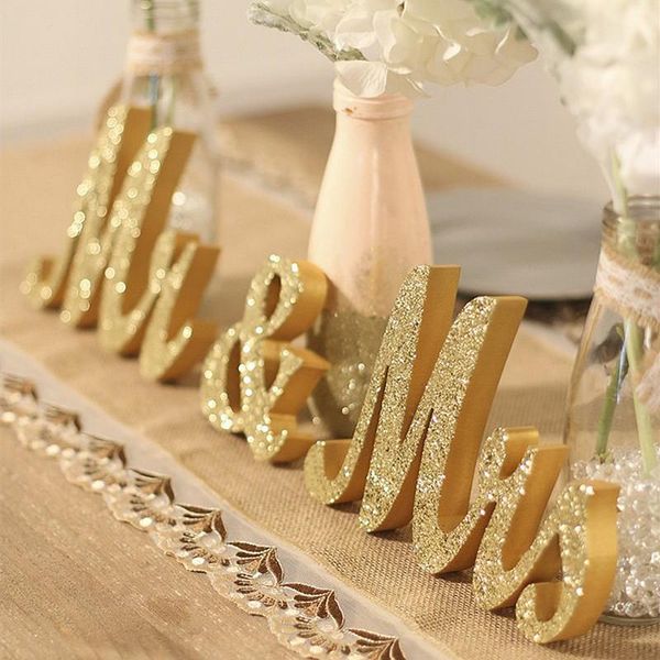 

party decoration 3pcs/set wooden mr & mrs wedding signs gold table numbers letters valentine's day letter sign