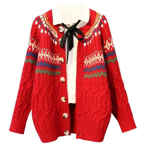 

women open stitch retro vintage sweater and cardigans oneck button up striped spring knit coat casual jacket 210430, White