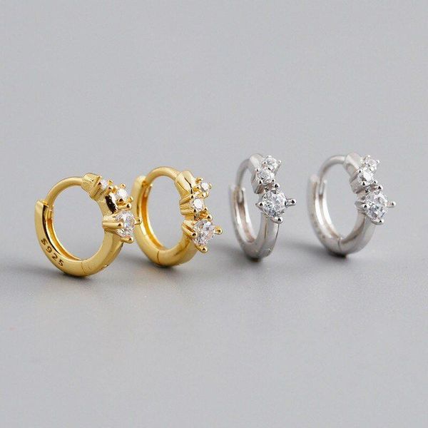 

hoop & huggie a00607 jazaz simple geometric zircon round ear buckle for women real 925 sterling silver chic teen office jewelry accessories, Golden;silver