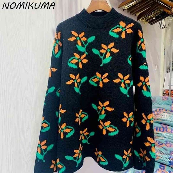 

women's sweaters nomikuma pull femme autumn color contrast long sleeve causal shirts oversized mesh pullovers 6l848 ofdr, White;black