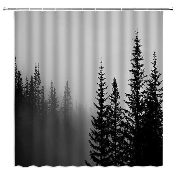 

sztnsm landscape shower curtain pine forest park in the gray misty mountain forest,70x70 inch polyester fabric bathroom