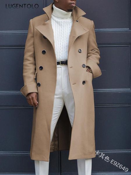 

men's trench coats large size men fashion autumn loose long coat solid pocket lapel double breasted casual street lugentolo, Tan;black
