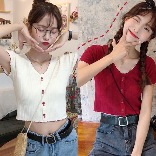 

women's t-shirt v neck patchwork short sleeve knitted casual t-shirt1, White
