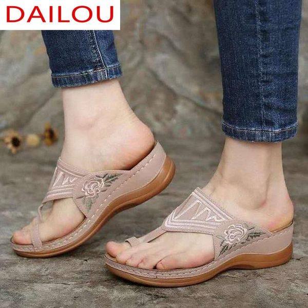 

women's sandals ladies clip toe wedges thong shoes 2021 fashion embroidery platform buckle casual female beach, Black