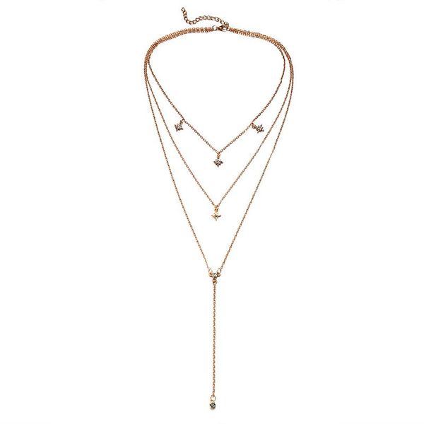 

alloy star crystal multilayer pendant choker necklace for women chain on the neck chains kpop jewelry 2021 aesthetic xl10446 chokers, Golden;silver