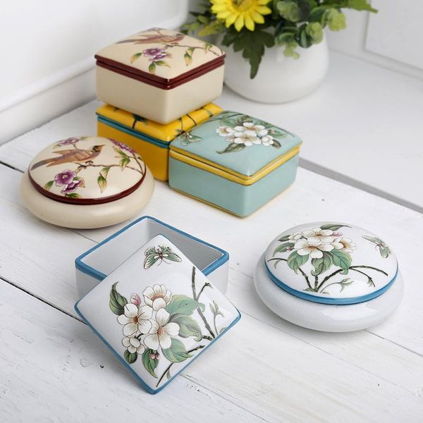 

storage bottles & jars nordic retro art ceramic jewelry box simple home vintage flower pattern earrings dresser decoration