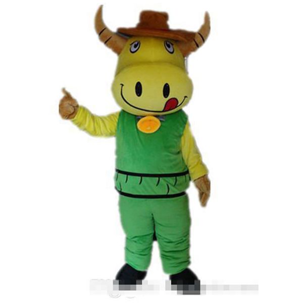 

halloween yellow cattle mascot costume cartoon cow anime theme character adults size christmas birthday party outdoor outfit, Red;yellow
