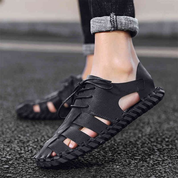 

slippers men sandals handamde sewing beach summer breathable fashion sport outdoor shoes lightweight female casual comfort 3anx, Black