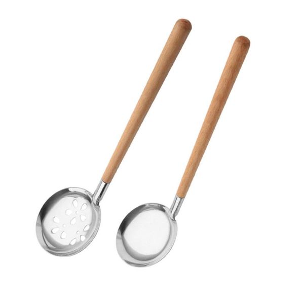 

spoons 2pcs soup ladle skimmer spoon pot slotted wooden handle