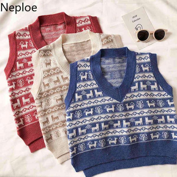 Neploe vintage japonês crochet sweater floral colete v-pescoço sem mangas short waistcoat casaco chique casual casaco de tanque feminino 210422